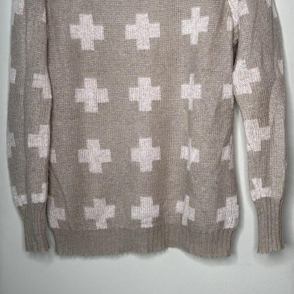 Press Nordstrom Kid Mohair Blend Cross Lightweight Crewneck Sweater Taupe Large - Picture 3 of 7